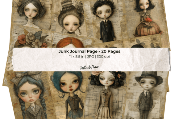 Download Vintage Doll Junk Journal Pages Bundle - Doll Collection