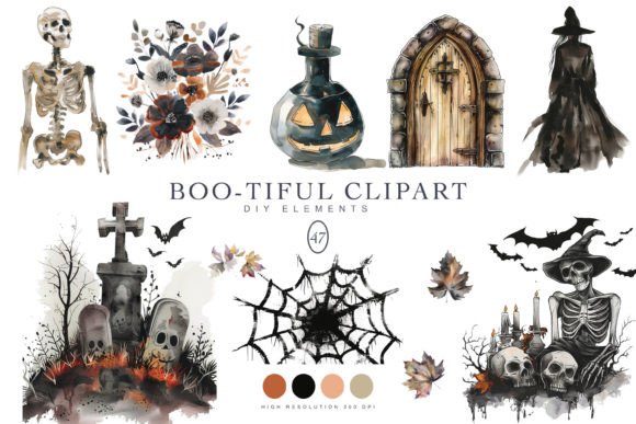 Download Watercolor Halloween Spooky Clipart Set - Halloween Collection