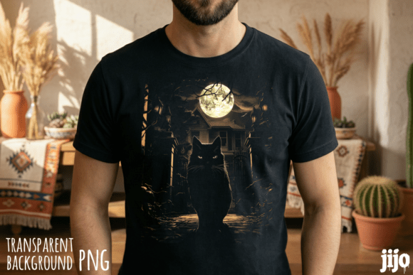 Download Cat Halloween Moon Haunted PNG - Halloween Collection