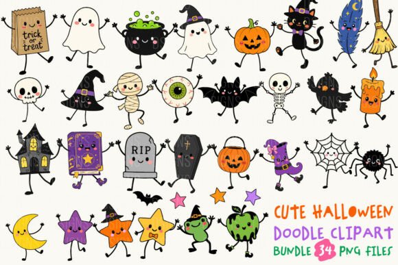 Download Cute Halloween Doodle Clipart Bundle PNG - Halloween Collection