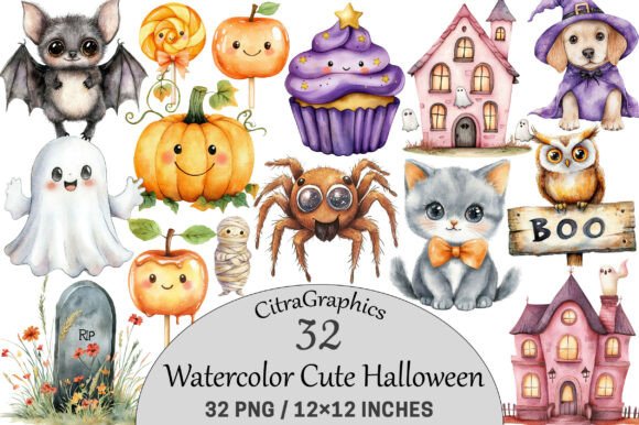 Download Watercolor Cute Halloween Clipart. - Halloween Collection