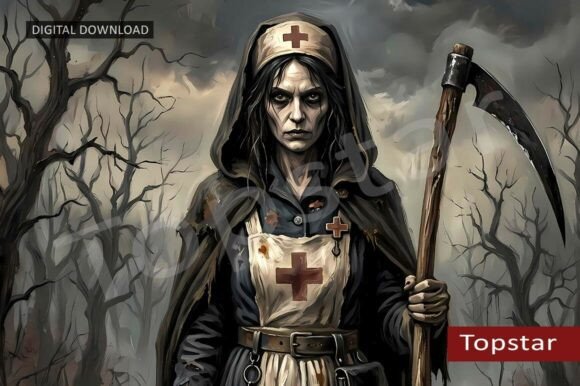 Download Scary Halloween Nurse Design Retro Art - Halloween Collection