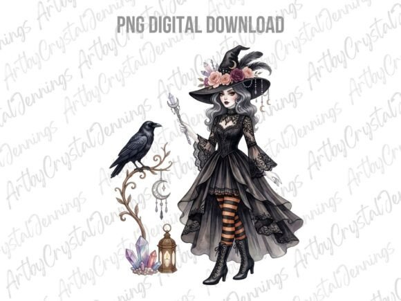 Download Gothic Halloween Witch with Raven PNG - Halloween Collection